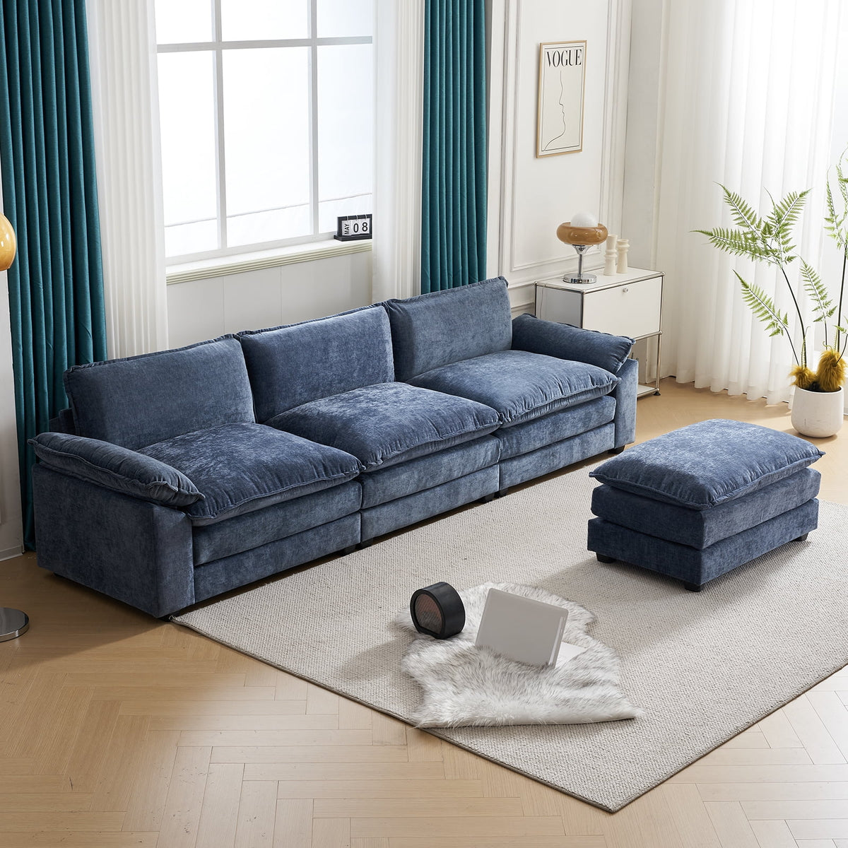 Dark Grey Chenille L Shaped Sectional Sofa with Ottoman C343