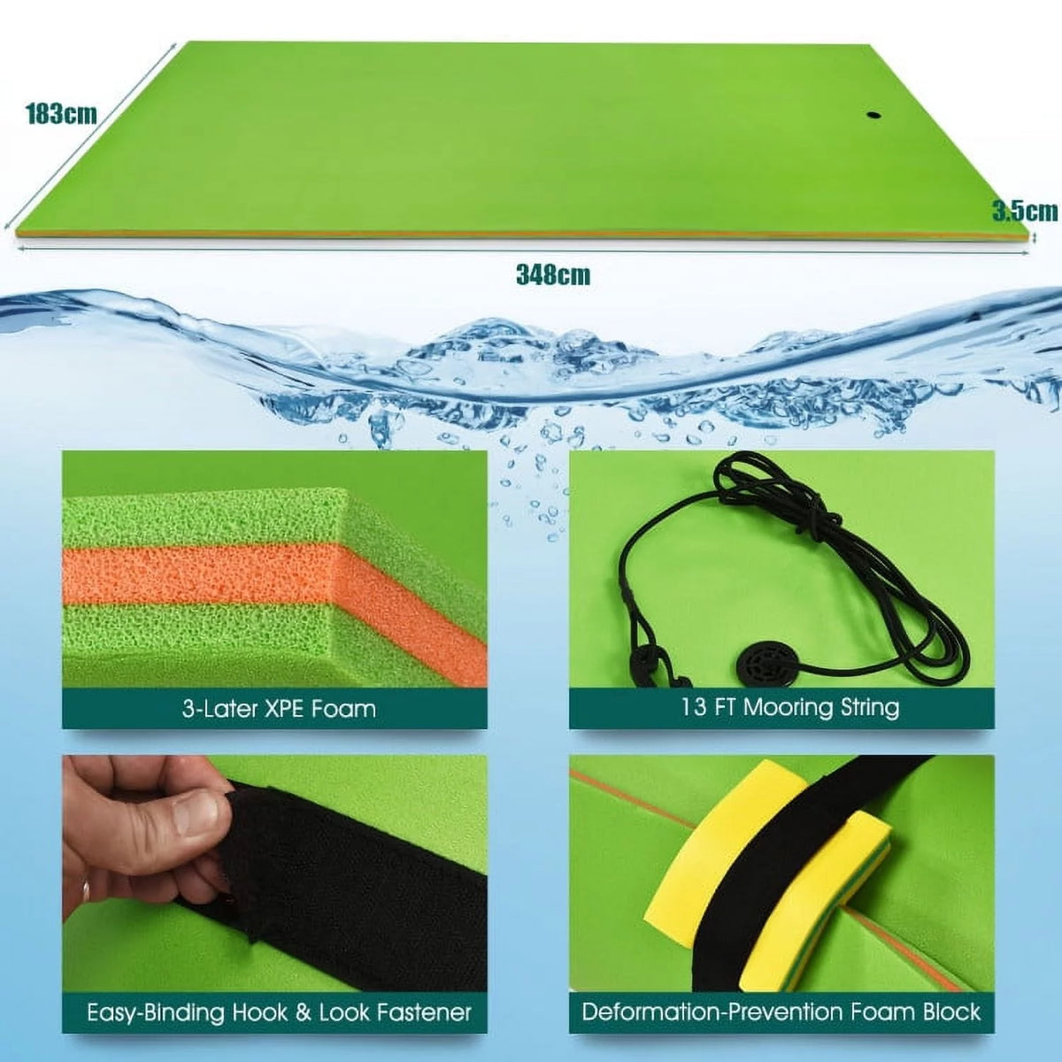3-Layer Water Floating Mat Foam Pad Yellow Q187