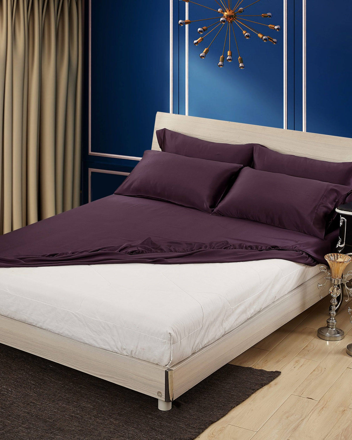 100% 19 Momme Silk Sheets Cal.King Deep Purple W544