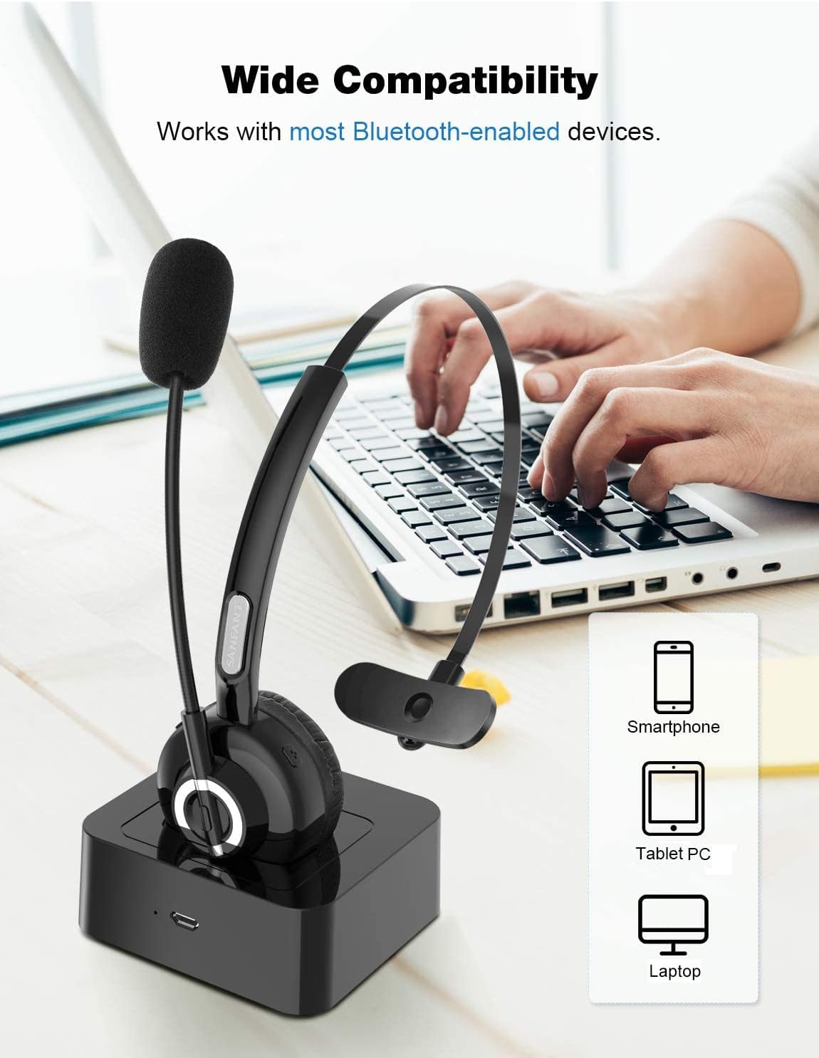 Bluetooth Headset with Microphone, Noise Canceling, 18hr Talktime E847