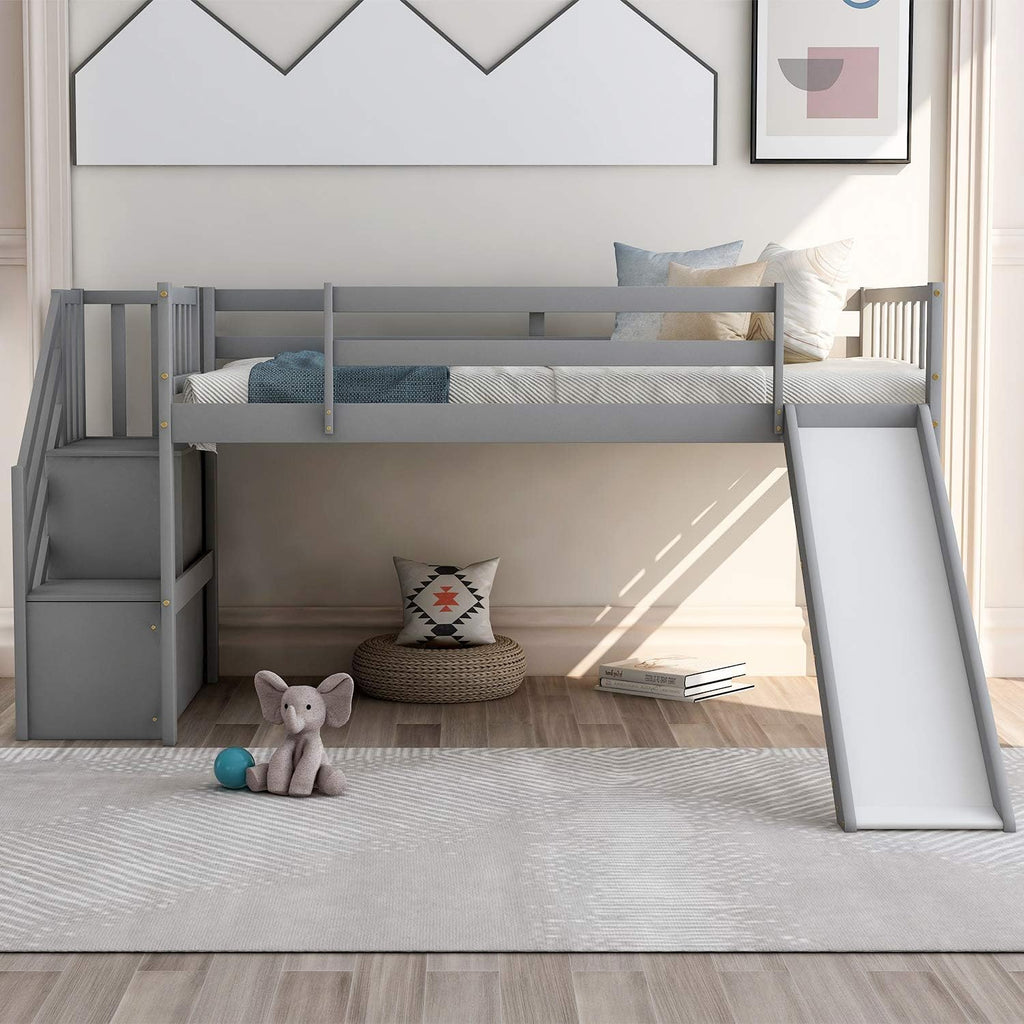 Twin Loft Beds with Slide and Staircase Z9186