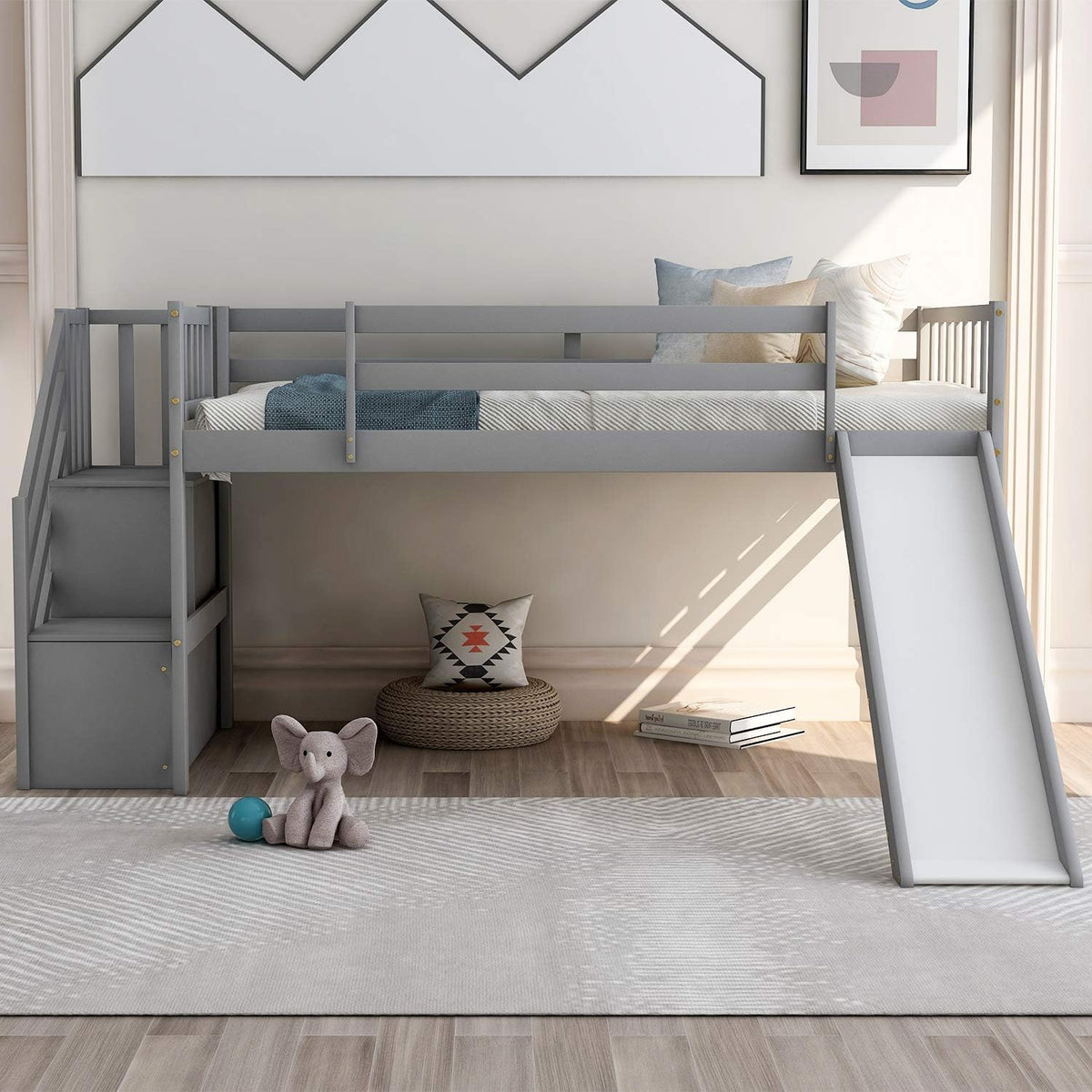 Twin Loft Beds with Slide and Staircase Z9186