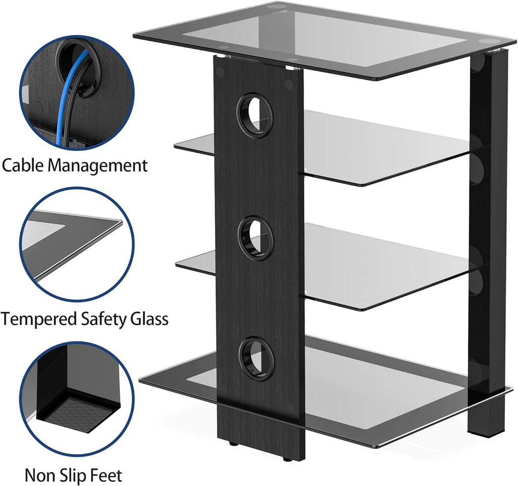4-Tier AV Media Cabinet Stand with Tempered Glass Shelves T87932