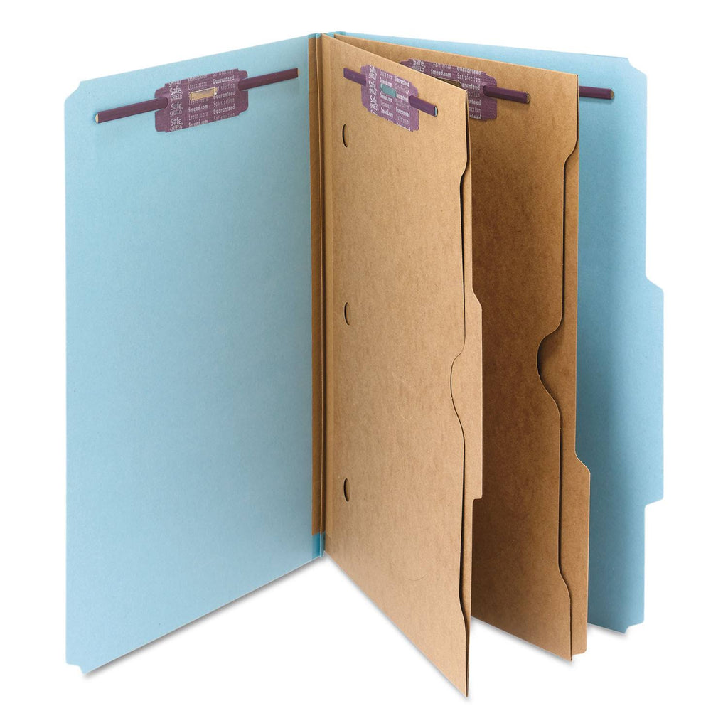Blue 6-Section Pressboard Classification Folders with 2 Dividers, Legal, 10/bx S258
