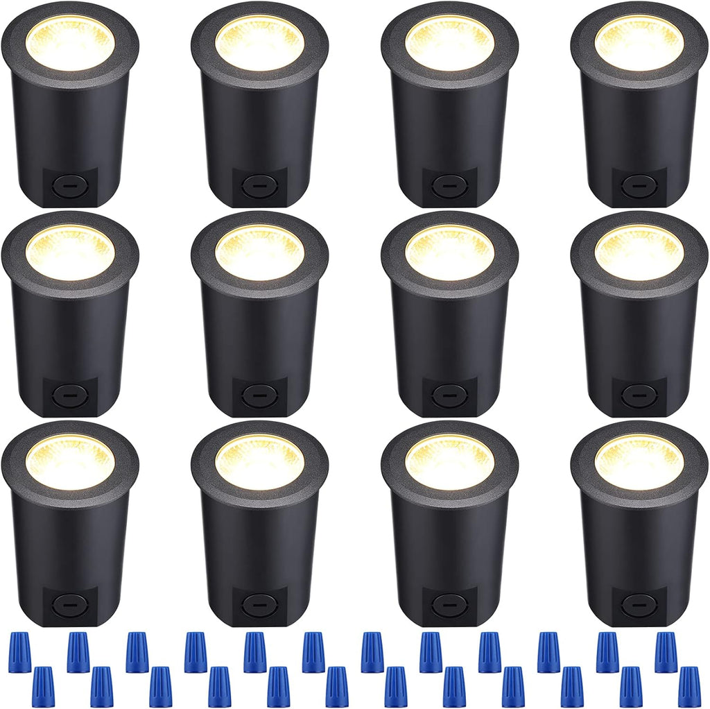 12-Pack 7W LED Well Light, Low Voltage Landscape Lights, IP67 Waterproof, 3000K Warm White, Black P9039