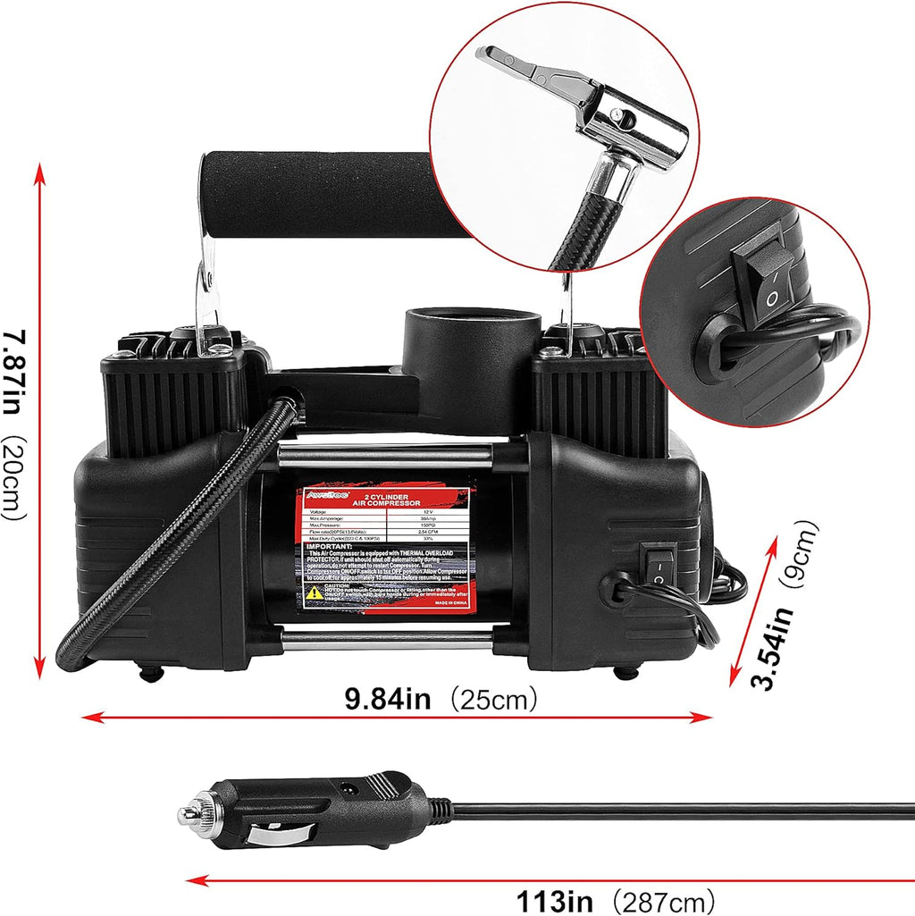 12V Heavy Duty Portable Air Compressor Tire Inflator Kit C84593