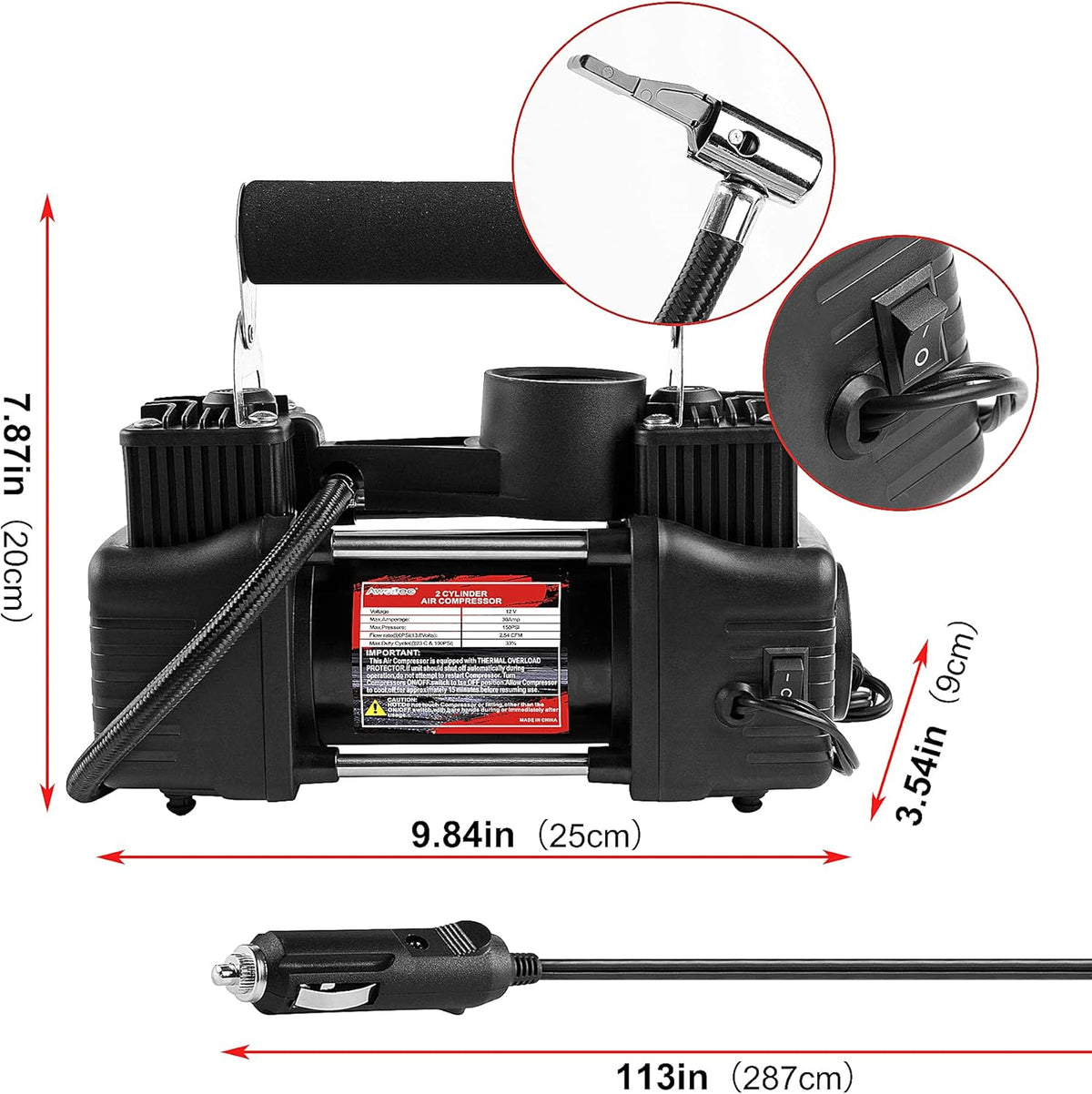 12V Heavy Duty Portable Air Compressor Tire Inflator Kit C84593
