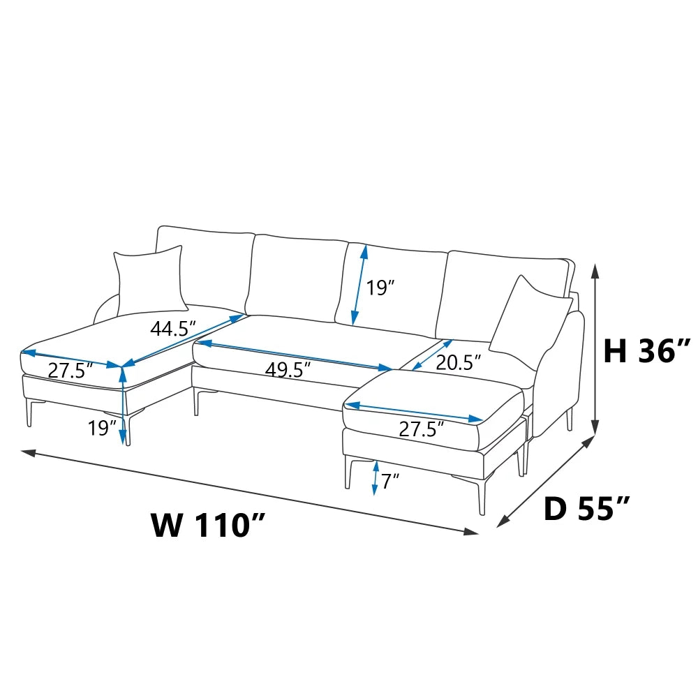 110'' Wide Reversible Chaise U-Shape Sectional Sofa Green Polyester Blend G830932