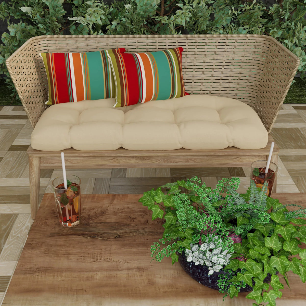 Teal Multicolor Stripe Rectangular Outdoor Lumbar Throw Pillow F320