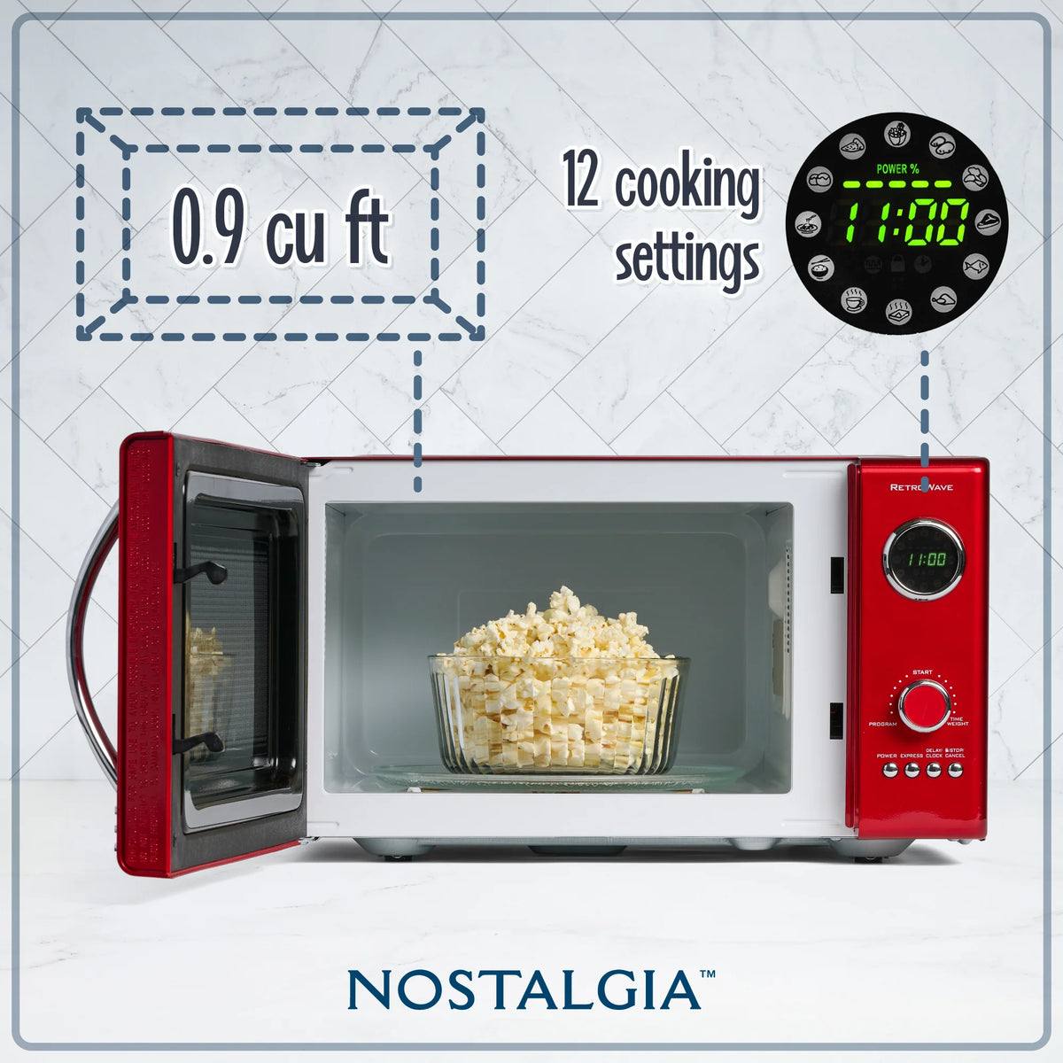 0.9 Cubic Foot 800-Watt Retro Red Countertop Microwave Oven C906