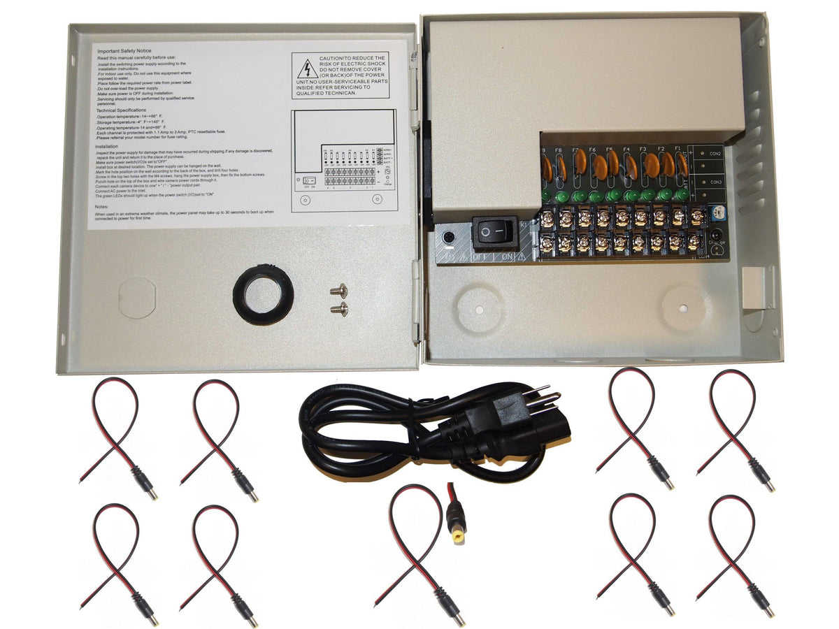 9 Channel 12V DC CCTV Distributed Power Supply Box with DC Pigtail A449900