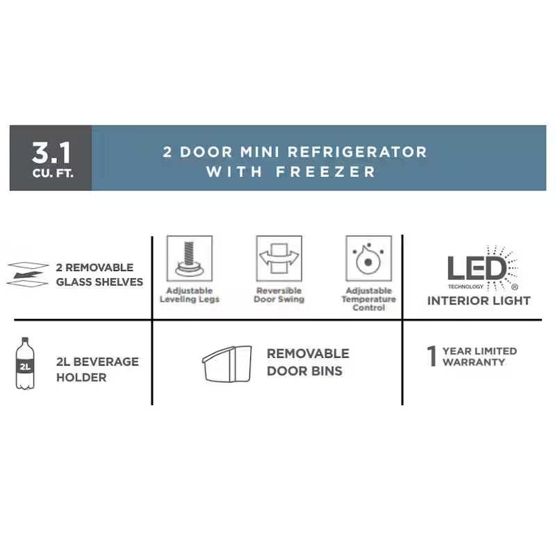 2 Door Mini Refrigerator in Black with Freezer H1631