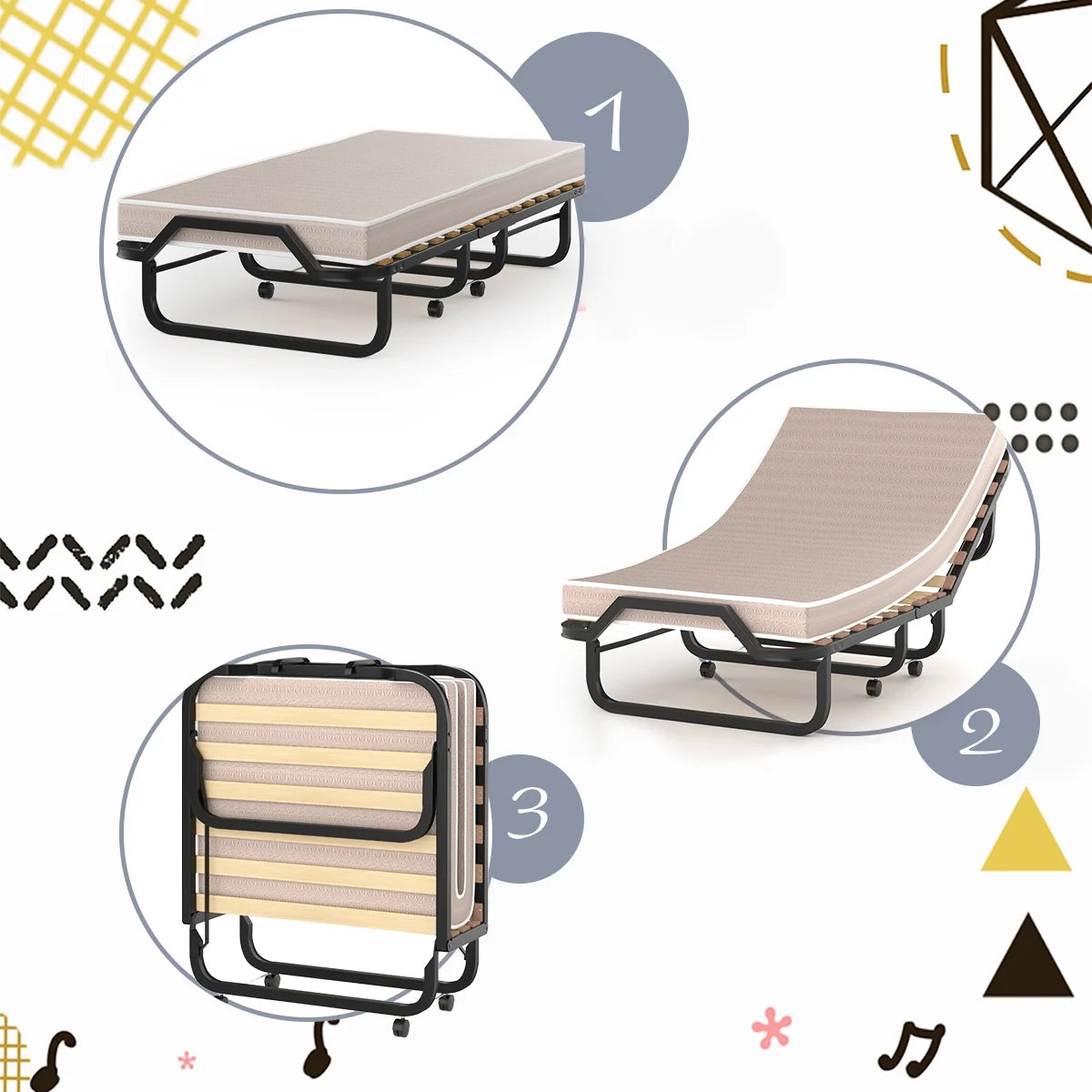 Folding Bed with Memory Foam and Metal Frame P982619