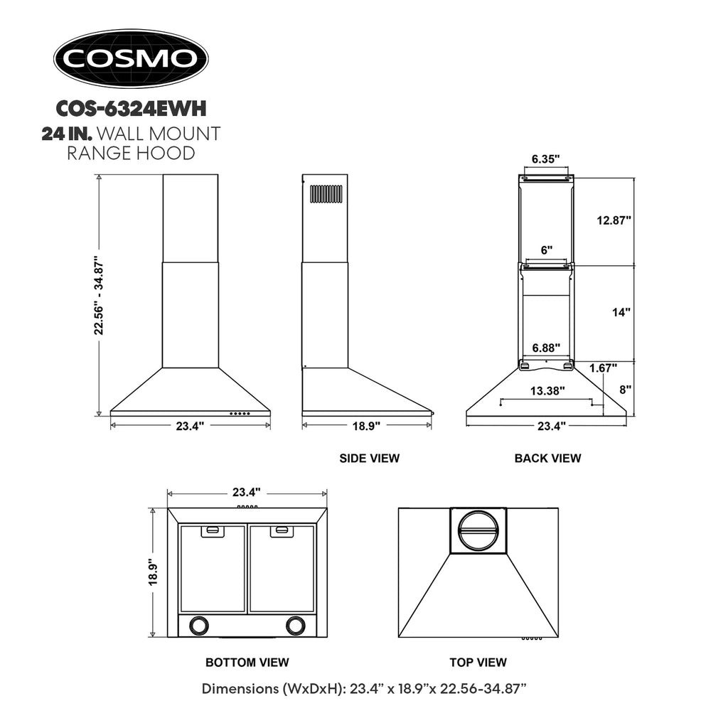 24 in. Ducted Wall Mount Range Hood in Stainless Steel with LED Lighting and Permanent Filters N816102