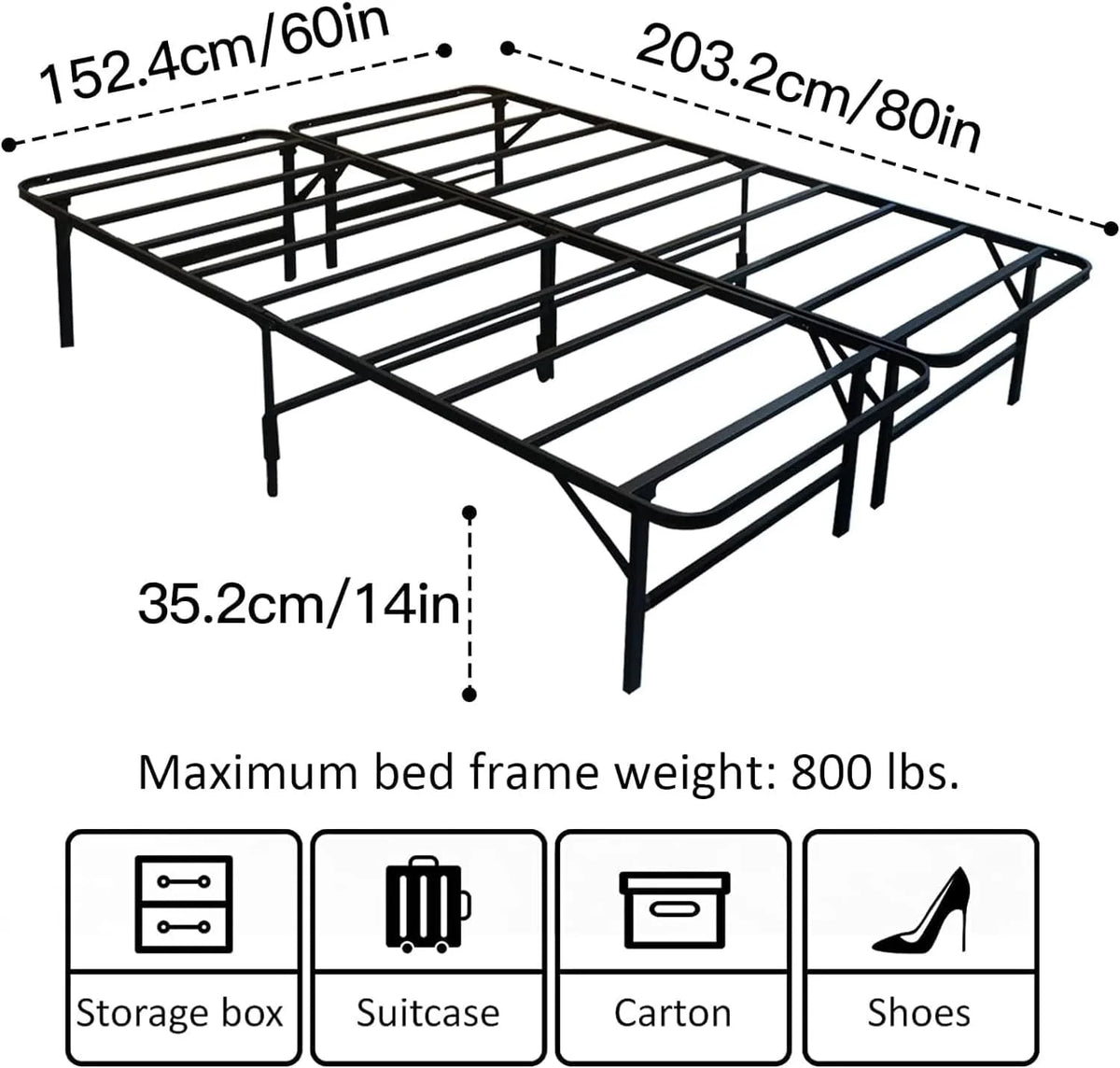 Queen Metal Bed Frame with Steel Slats P746