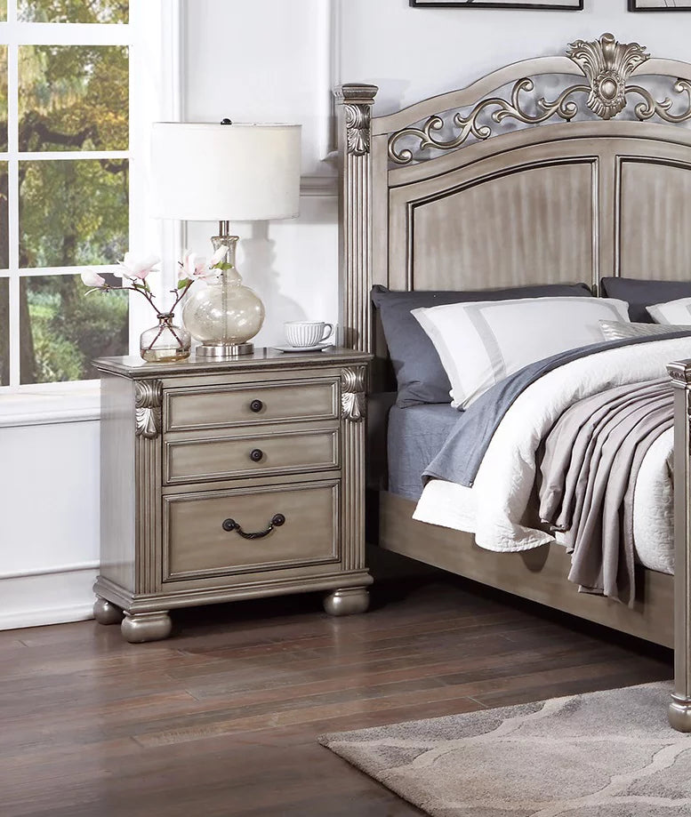 Eastern King Bed 2x Nightstands Wooden Grey Finish 3pc Set S607