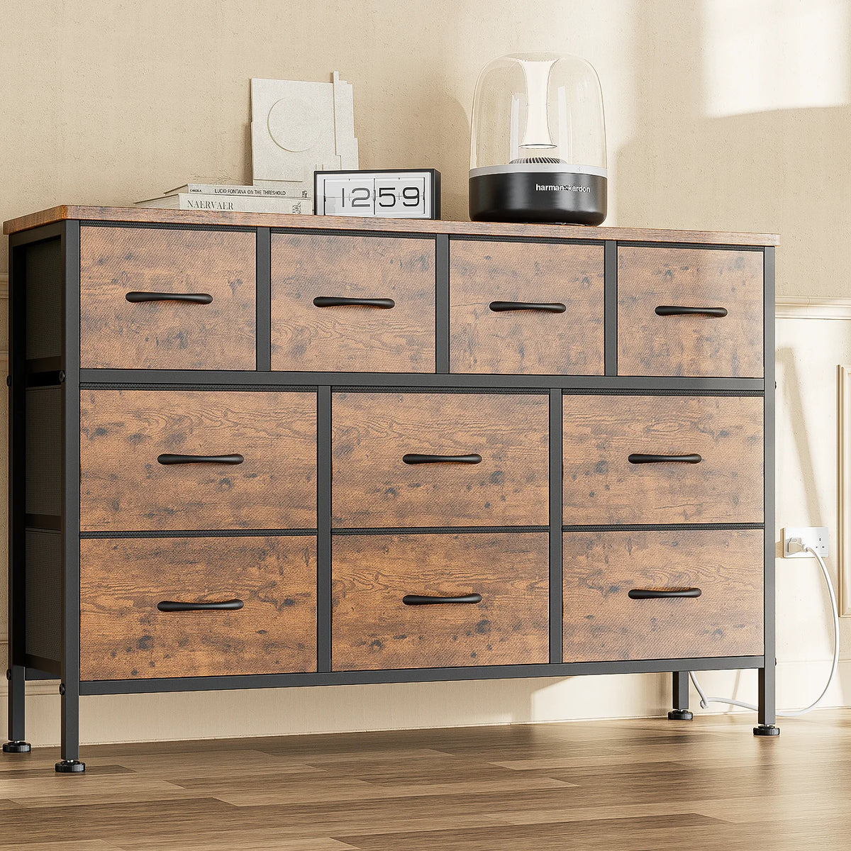 Brown 10 Drawer Fabric Dresser TV Stand H18821