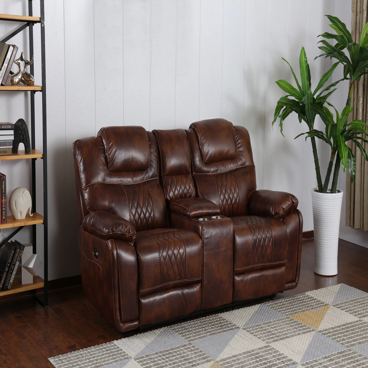 Rich Brown Leather Power Dual Reclining Loveseat with Center Console X301