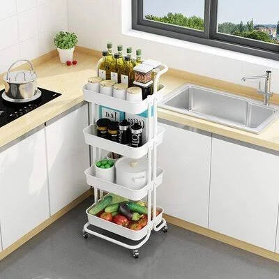 Utility Rolling Cart Storage Organizer Shelves with Wheels White Z486033