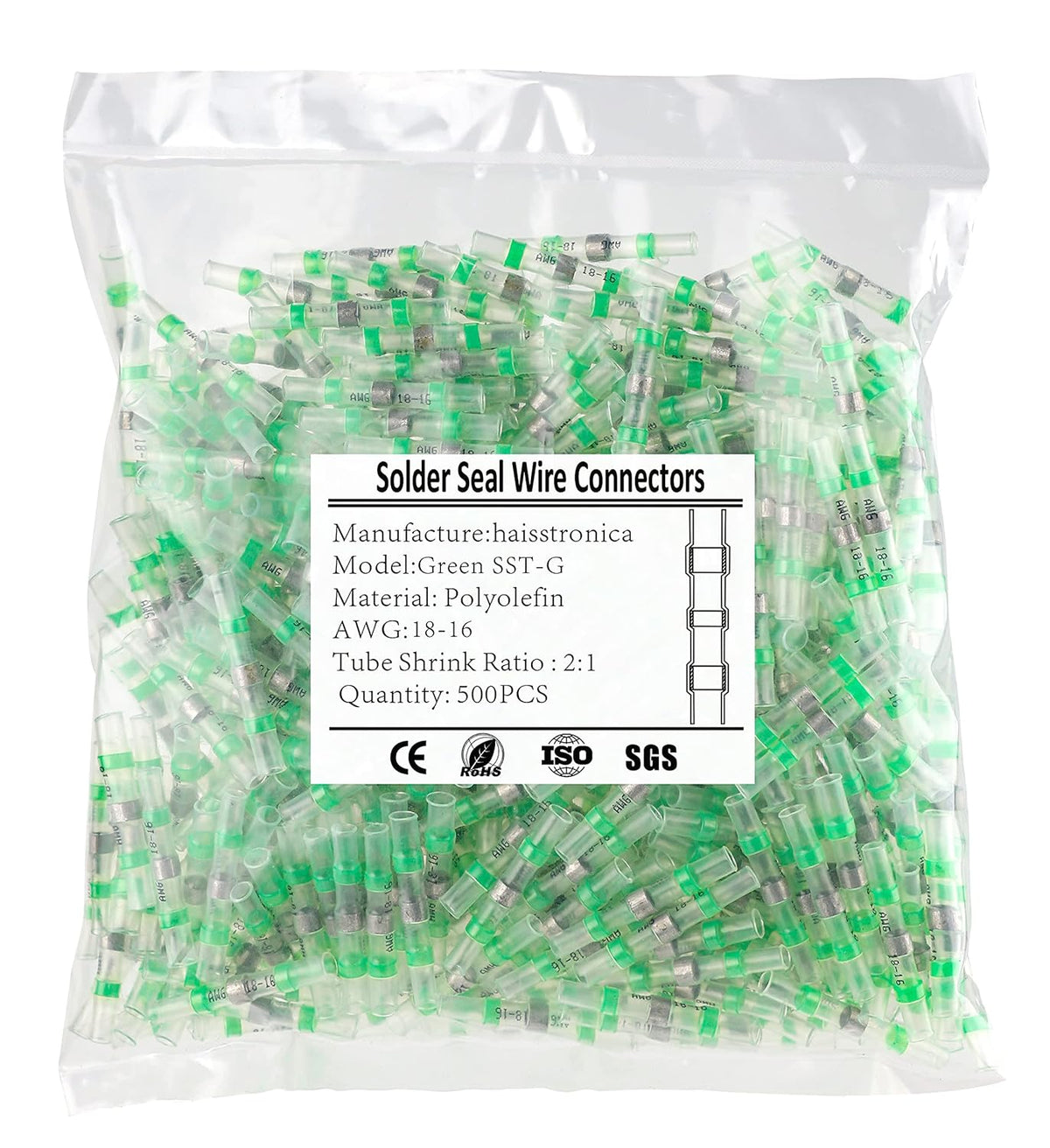 500PCS Green Solder Seal Wire Connectors AWG18-16 V573293
