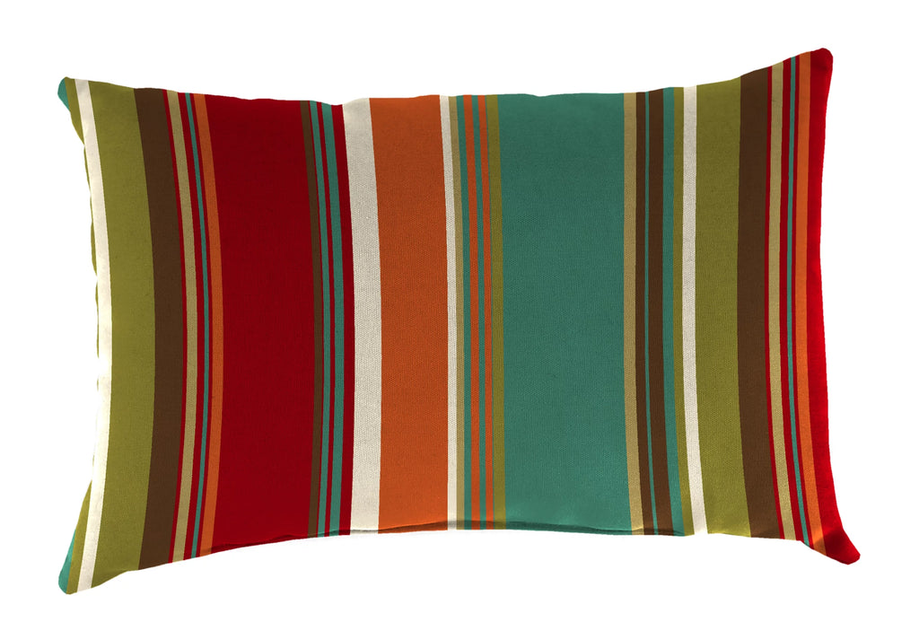 Teal Multicolor Stripe Rectangular Outdoor Lumbar Throw Pillow F320