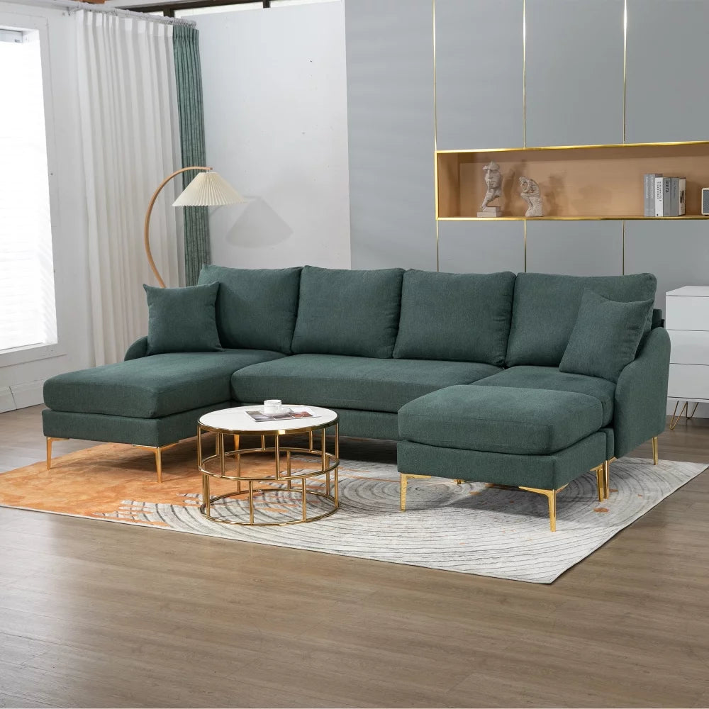 110'' Wide Reversible Chaise U-Shape Sectional Sofa Green Polyester Blend G830932