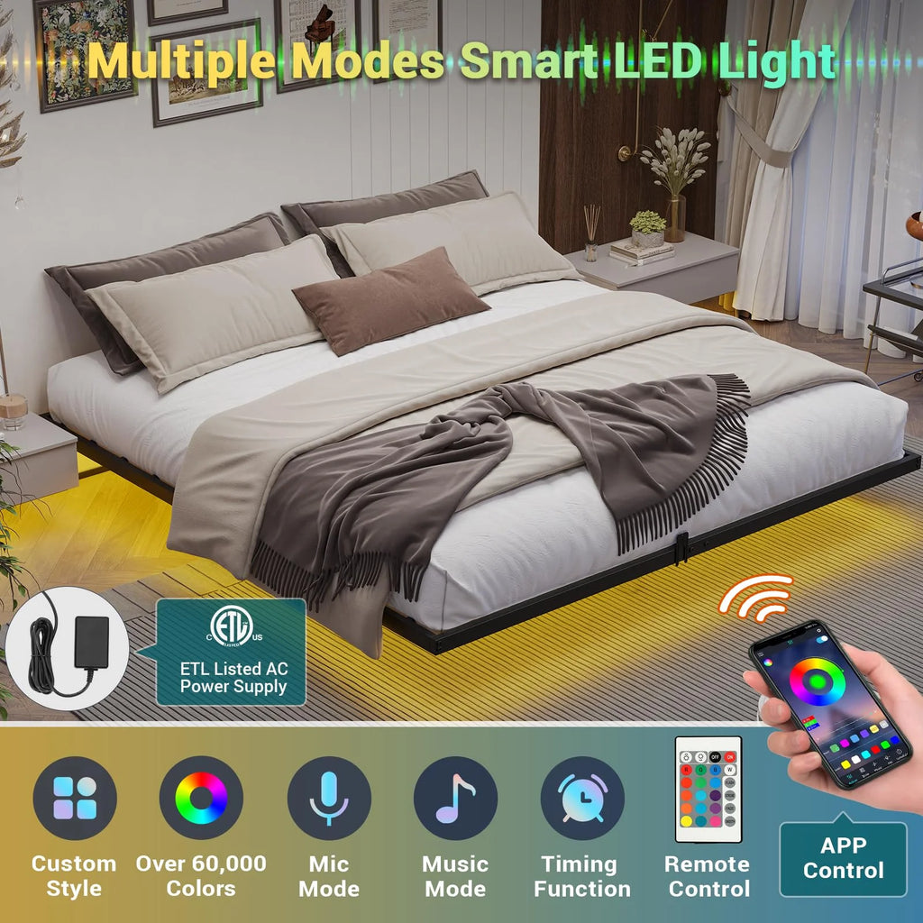 Queen Metal Platform Bed Frame with LED Lights X115887