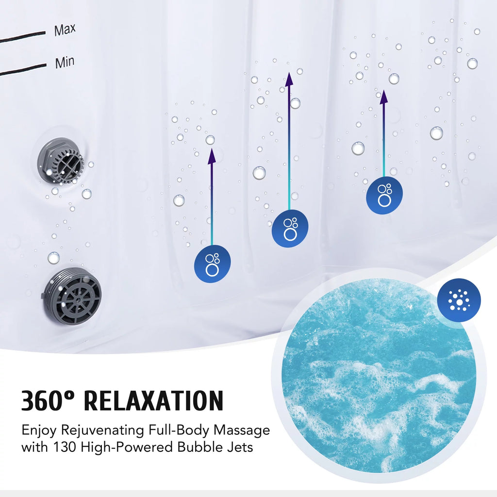 6 Person Inflatable Hot Tub with 130 Jets Heater Cover Pump Black Q702677