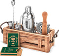 12 Piece Stainless Steel Bartender Kit with Wooden Stand R8006