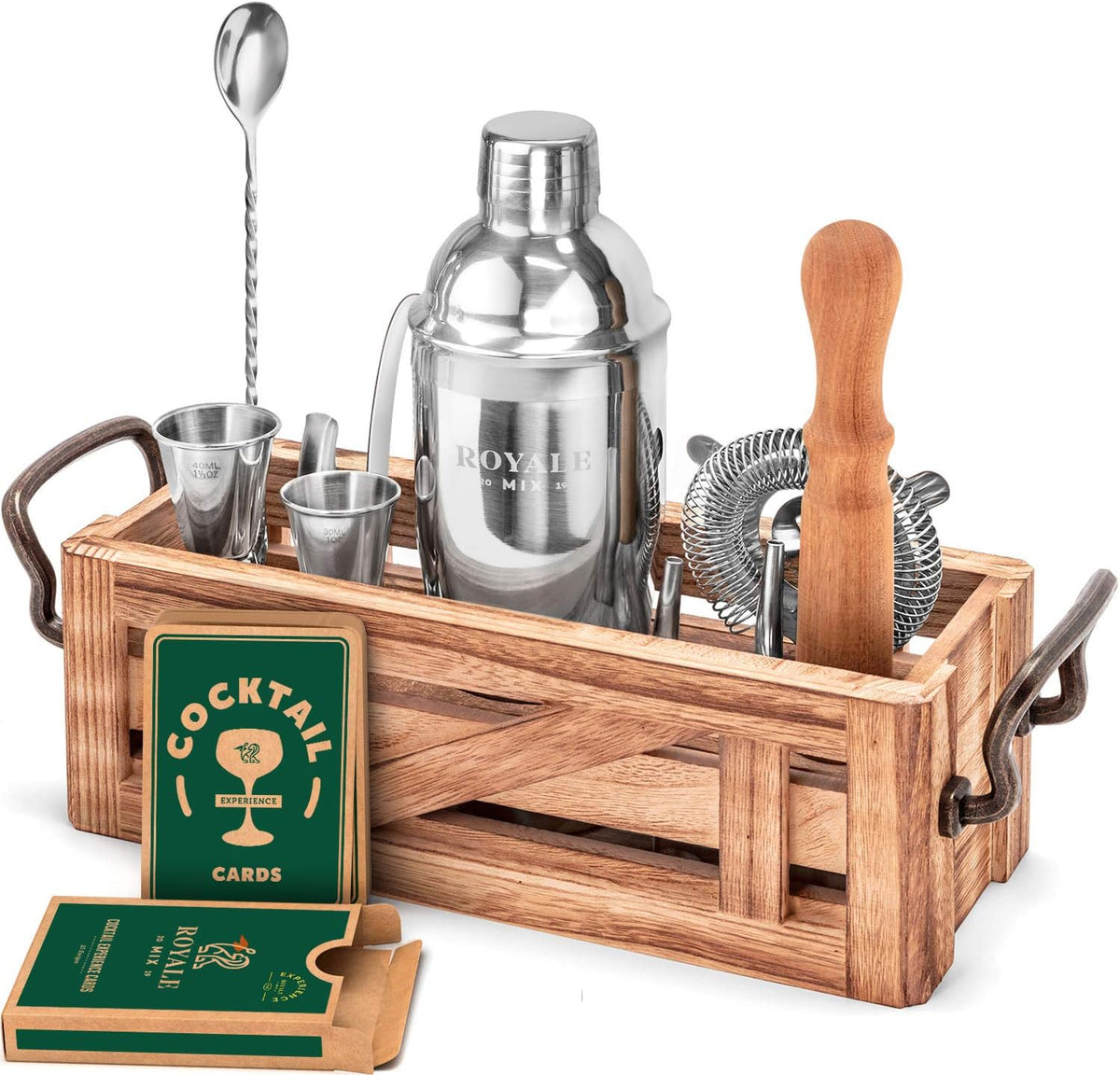 12 Piece Stainless Steel Bartender Kit with Wooden Stand R8006