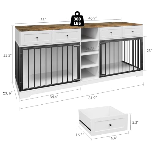 82” Wooden Dog Crate Furniture with 4 Drawers and Shelves N970642
