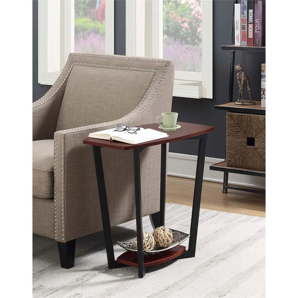 Cherry Wood and Black Metal End Table A68949
