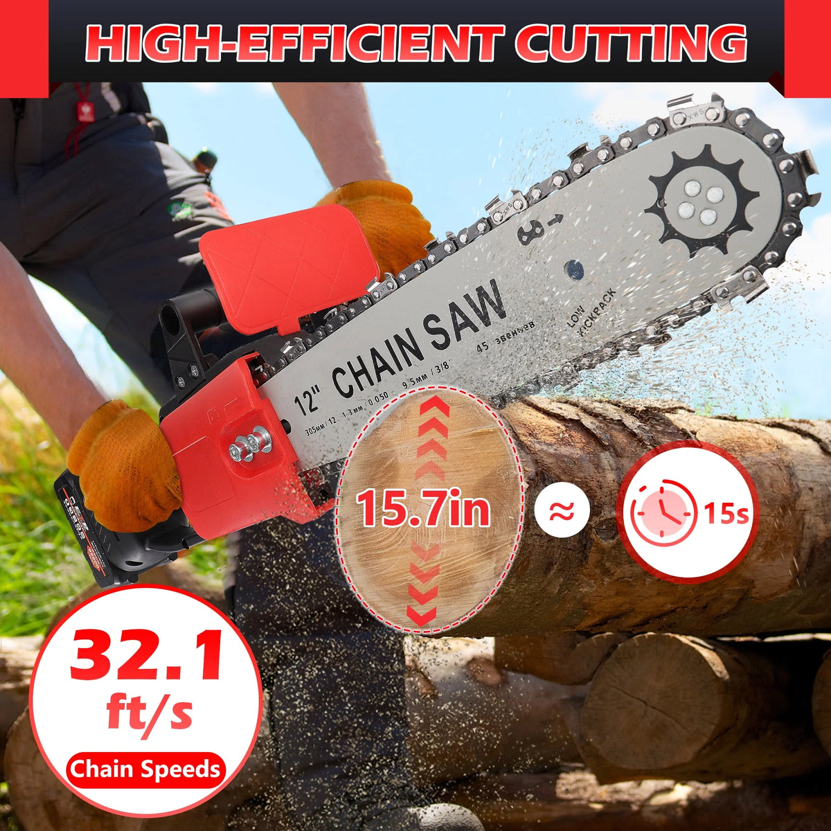 12 Cordless Electric Chainsaw with 2pcs 2000Ah Battery T4234