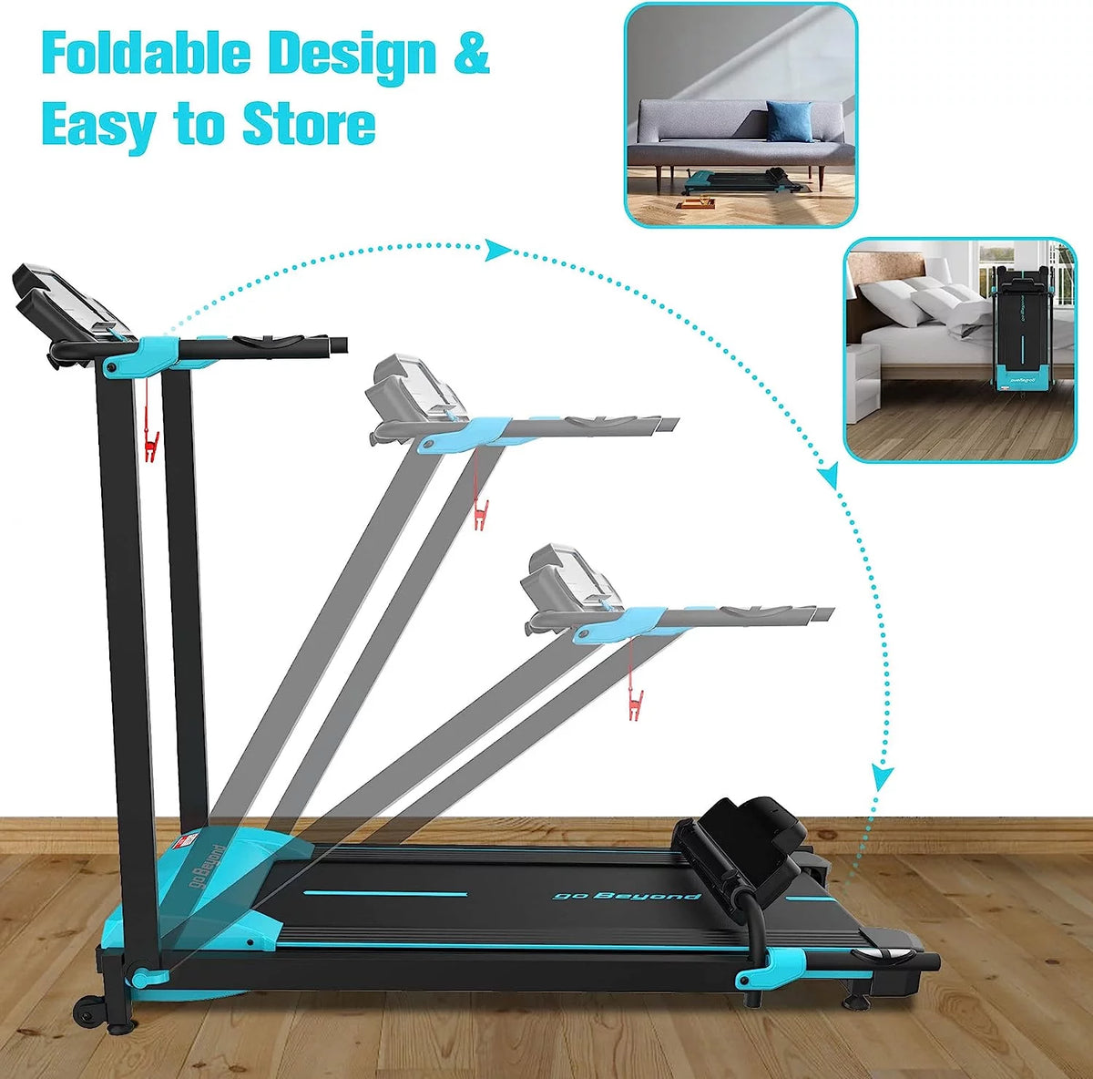 Blue Folding Treadmill with LED Display W2782