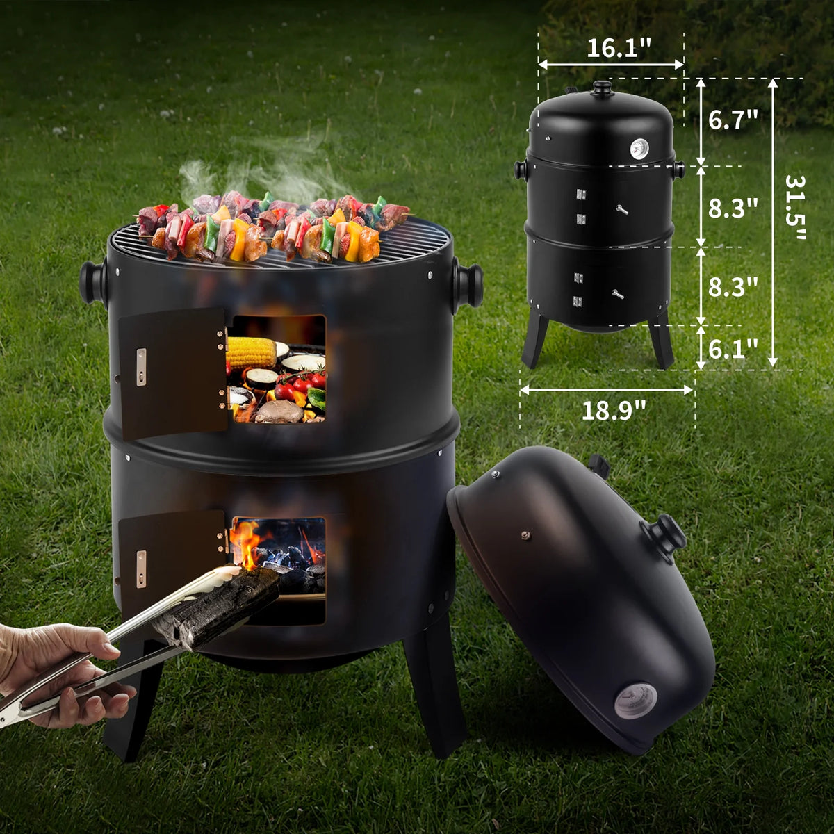 Charcoal Grill with 3 Levels Black Y275