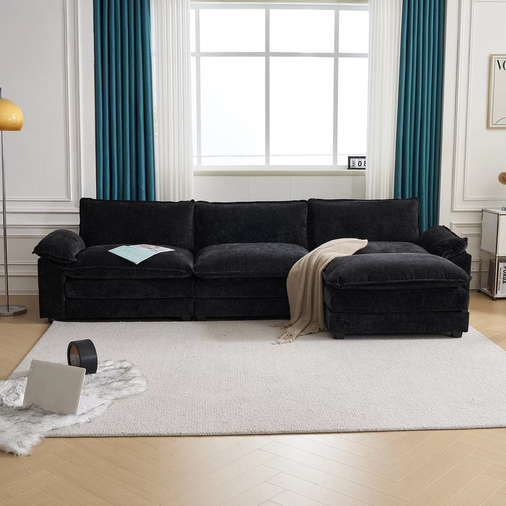 Dark Grey Chenille L Shaped Sectional Sofa with Ottoman C343