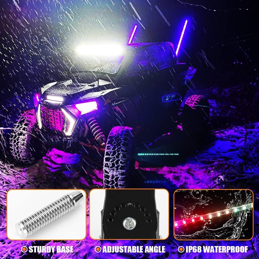2pcs LED Whip Lights Waterproof 5050 RGB Antenna Whips with RF Wireless Remote Control 3.7ft G4099