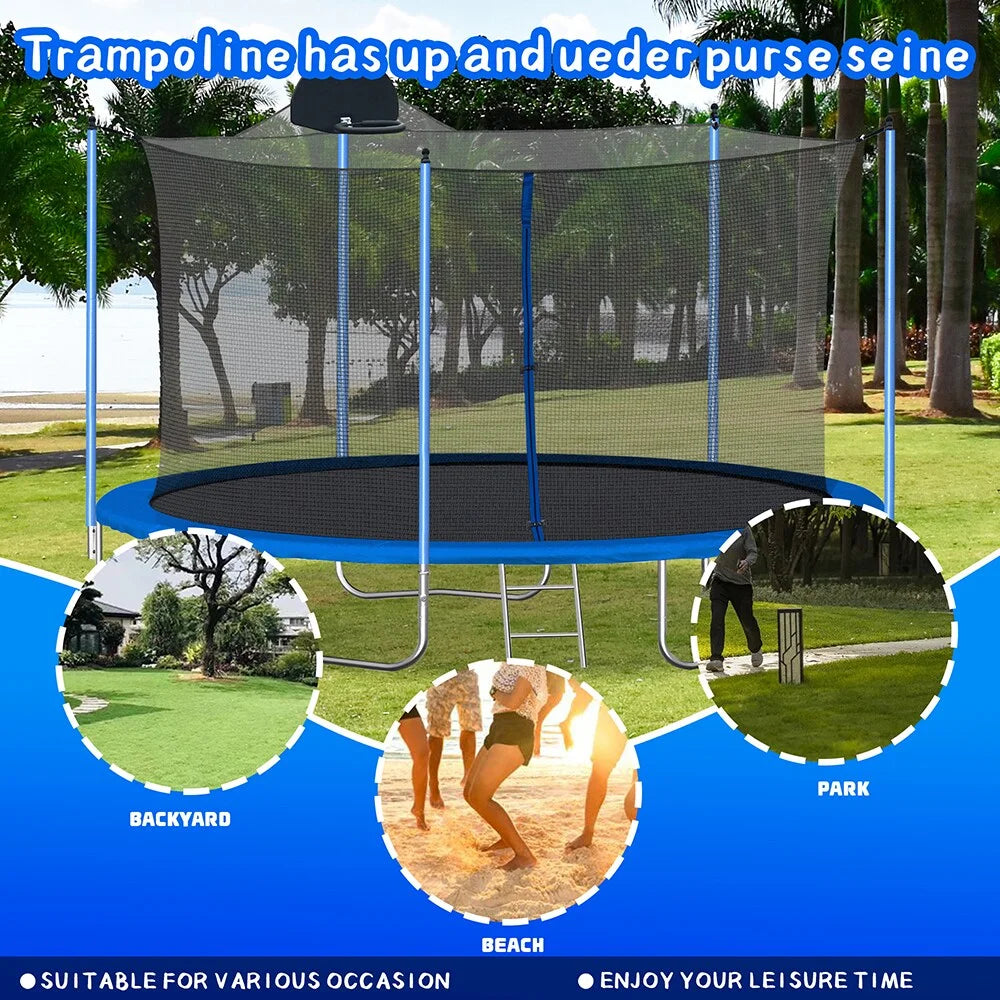 12 FT Trampoline with Safety Enclosure Net, Basketball Hoop and Ladder R274