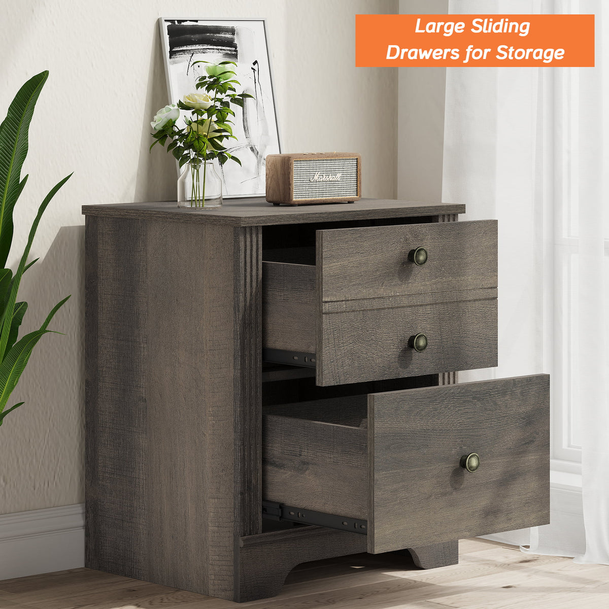 2 Drawer Grayish Brown Nightstand E8804