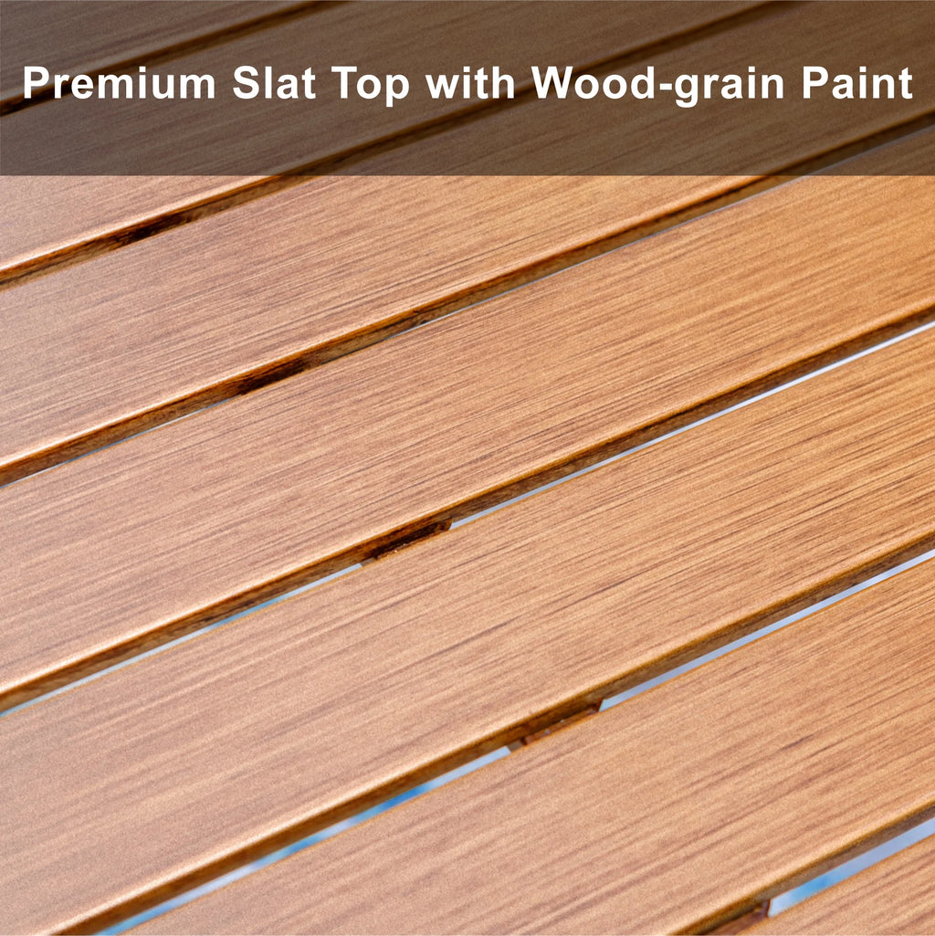 Rectangle Outdoor Dining Table Steel Frame Wood Grain Top L791