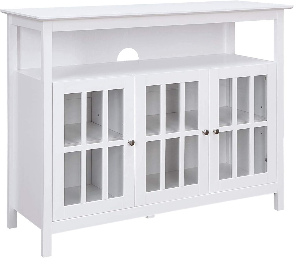 White TV Stand with Storage Cabinets and Shelf C7690