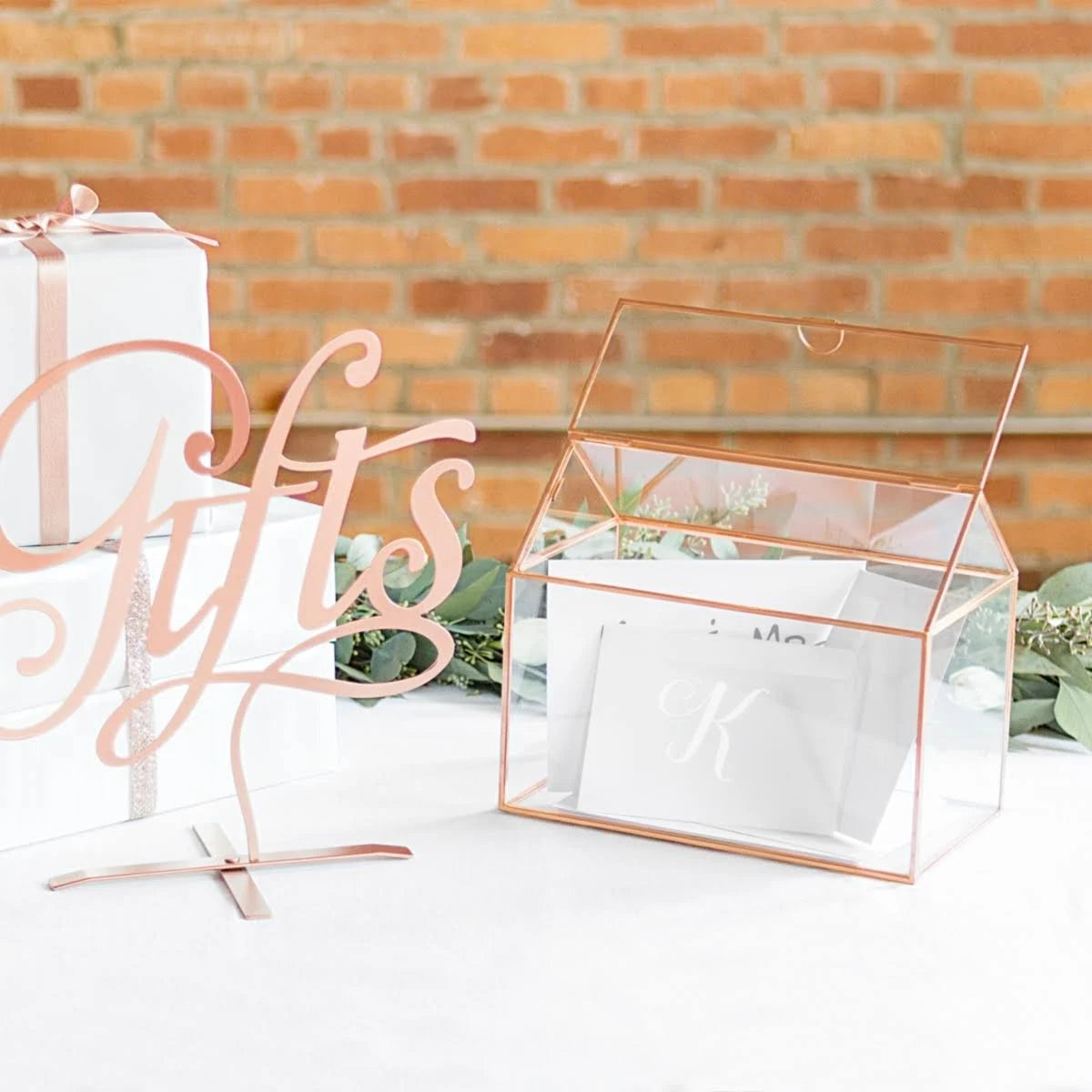 Rose Gold Glass Terrarium Card Holder B3867