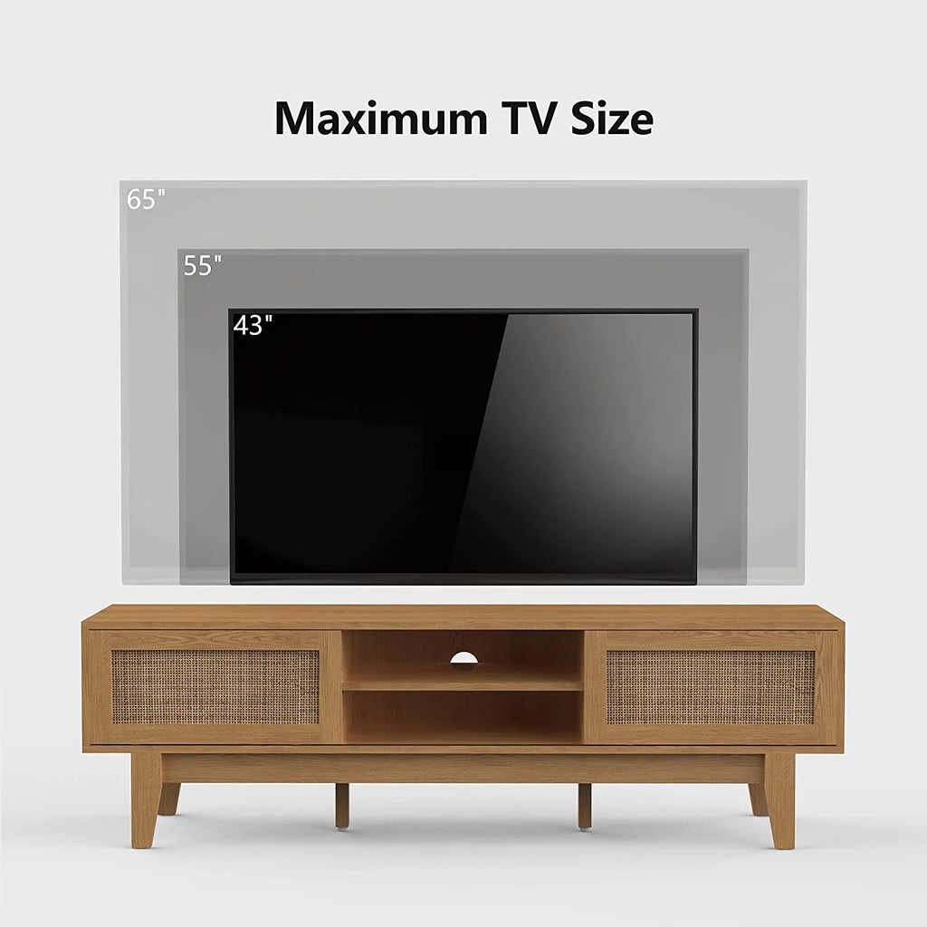 TV Stand with Rattan Sliding Doors for TVs up to 65 Inches I1332