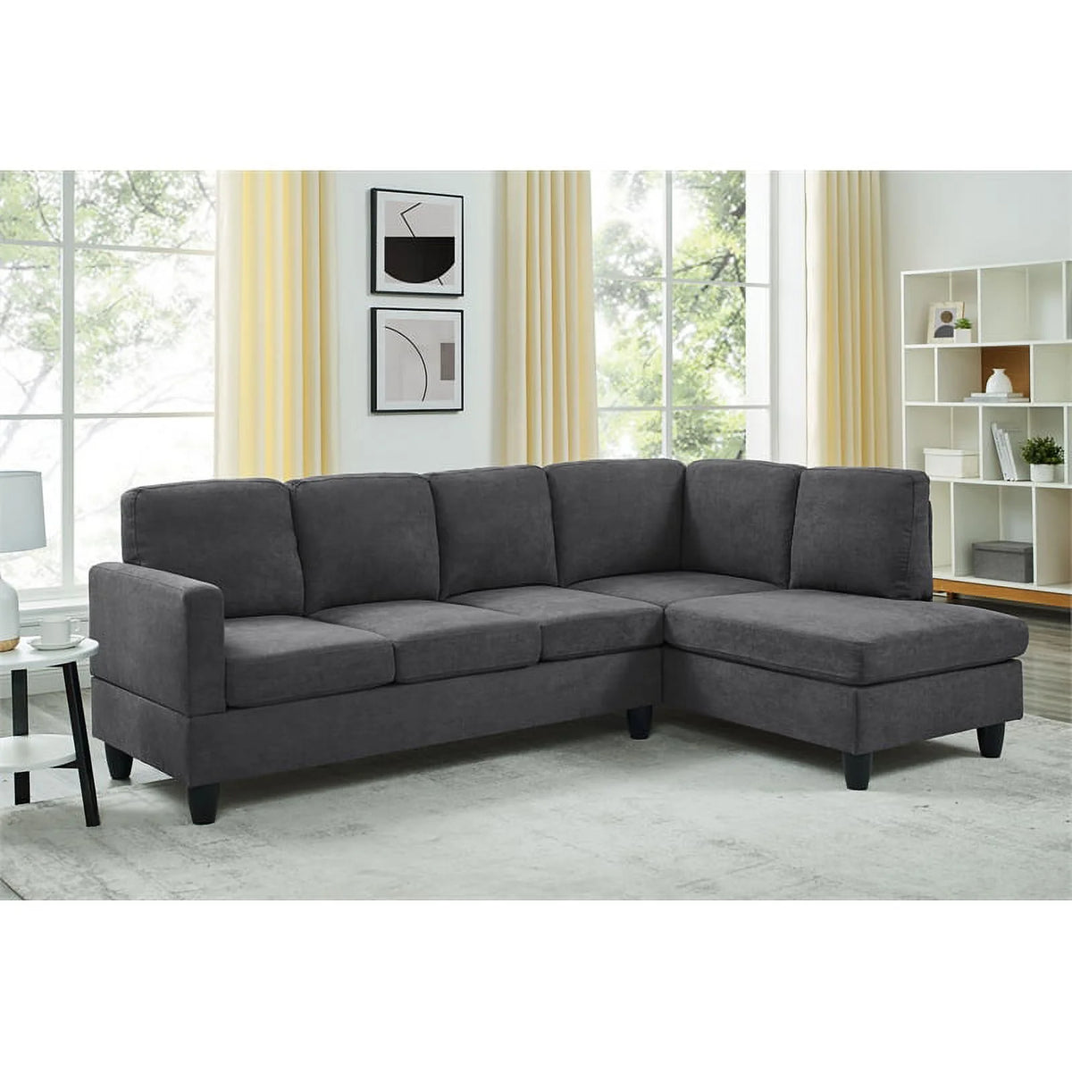 Dark Gray Polyester Fabric Sofa & Chaise S706