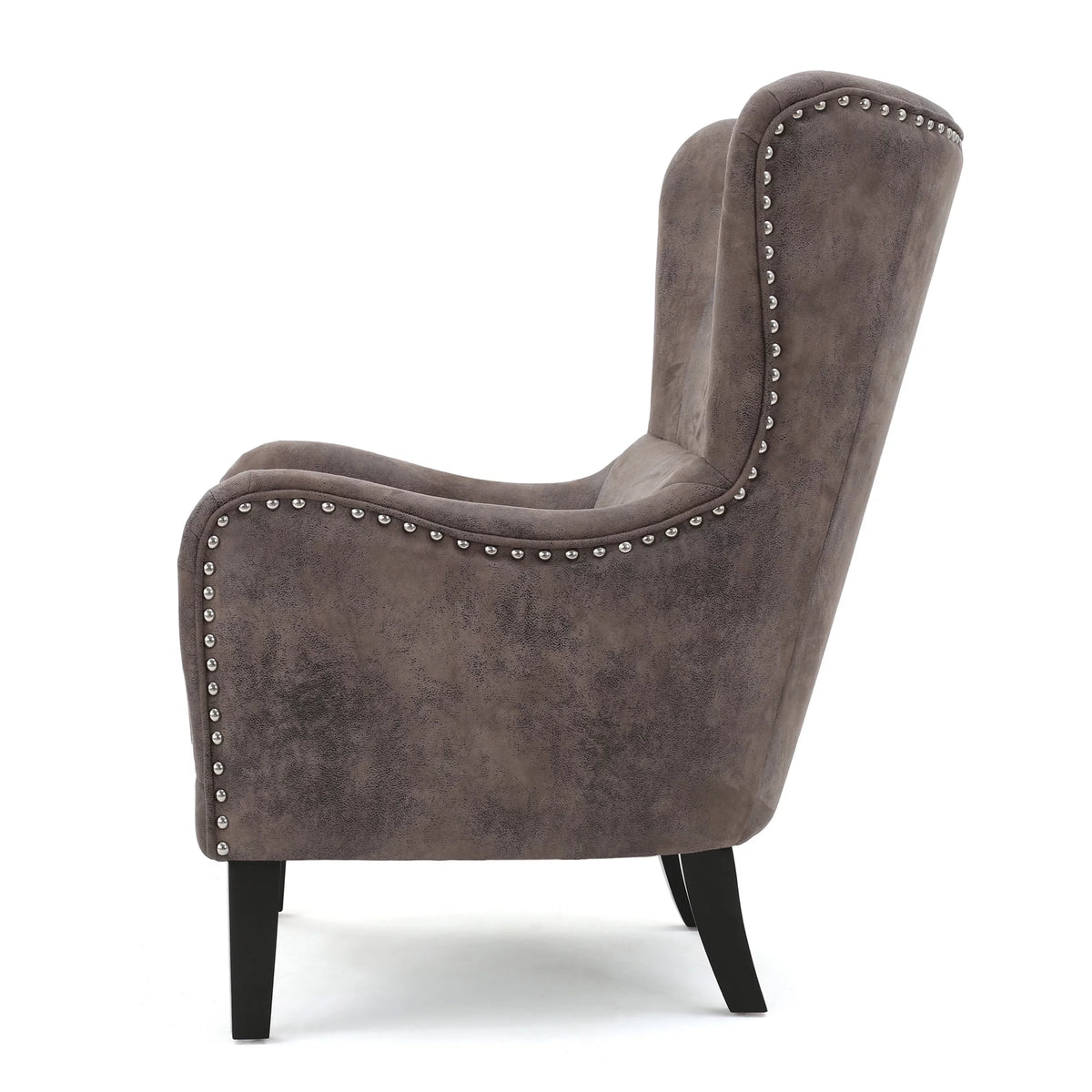 Gray Brown Microfiber Wingback Club Chair with Nailhead Trim J144