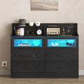 Black 6 Drawer Wood Dresser with Charging Station I61521
