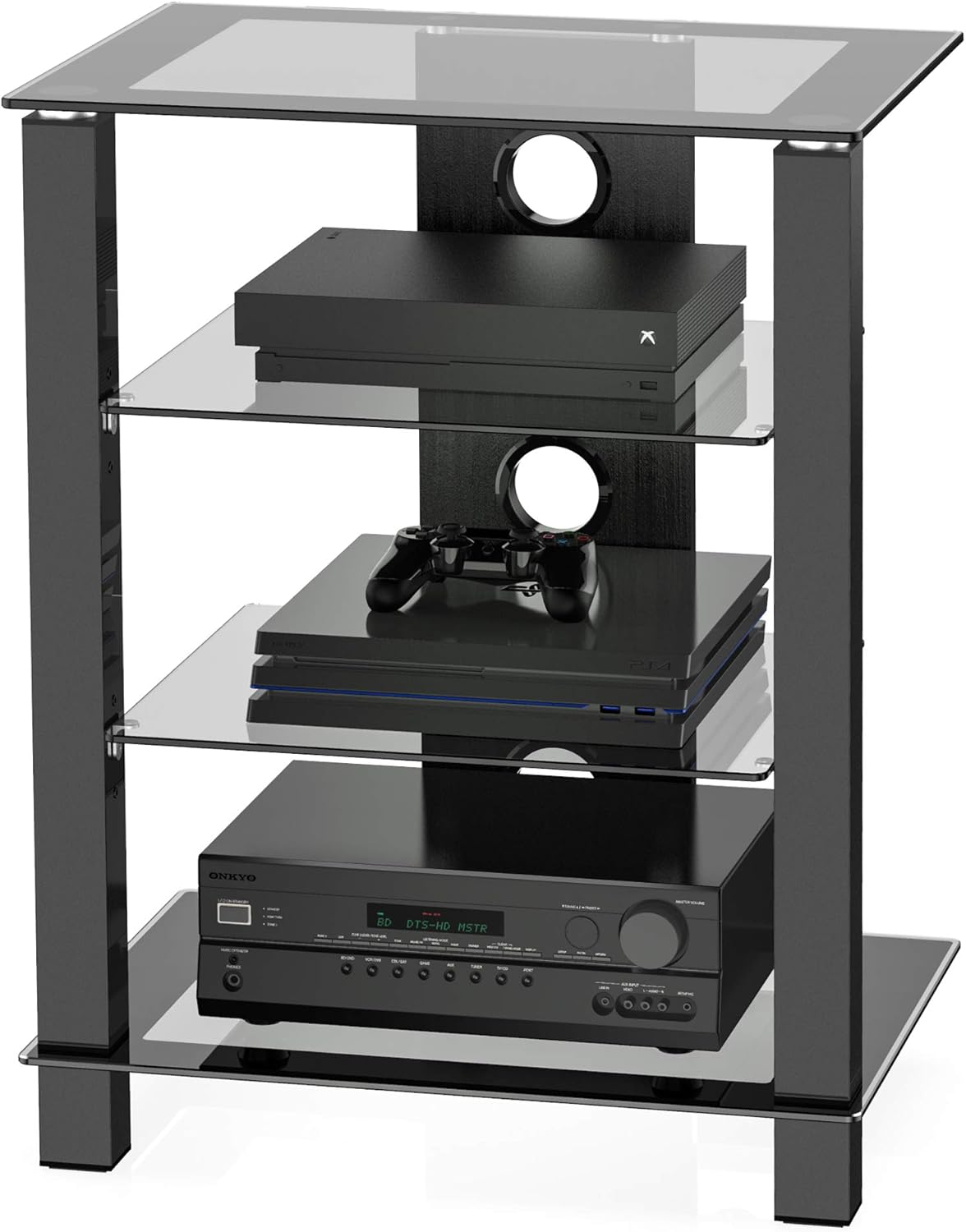 4-Tier AV Media Cabinet Stand with Tempered Glass Shelves T87932