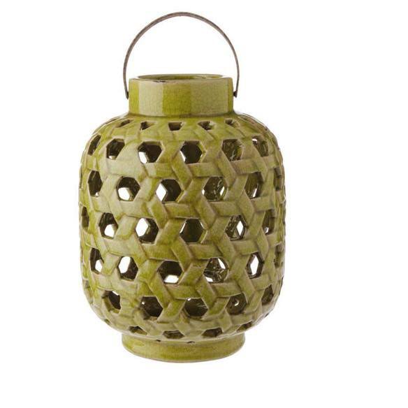 Green Glazed Terracotta Decorative Pillar Candle Lantern B5445
