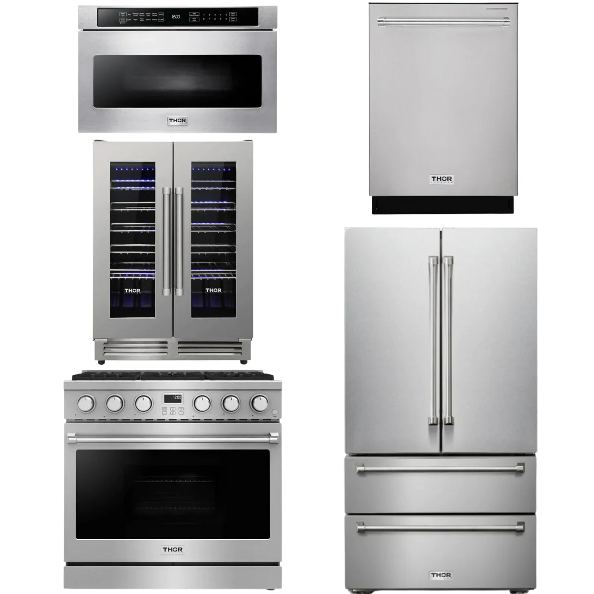 36 Gas Range, Refrigerator, Dishwasher, Microwave and Wine Cooler K296197