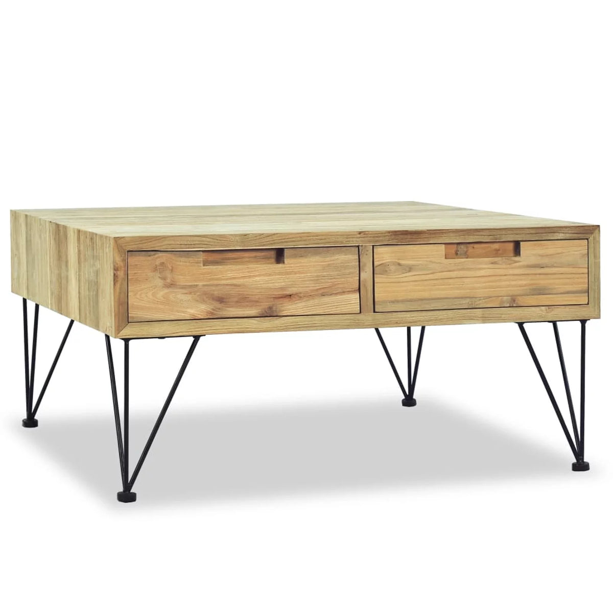 Coffee Table with 2 Storage Drawers Teak Wood Wrought Iron Legs Z172549